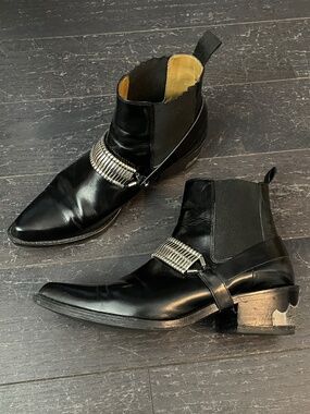 Toga Pulla black leather Western Moto Cowboy Ankle Boots size 40 silver